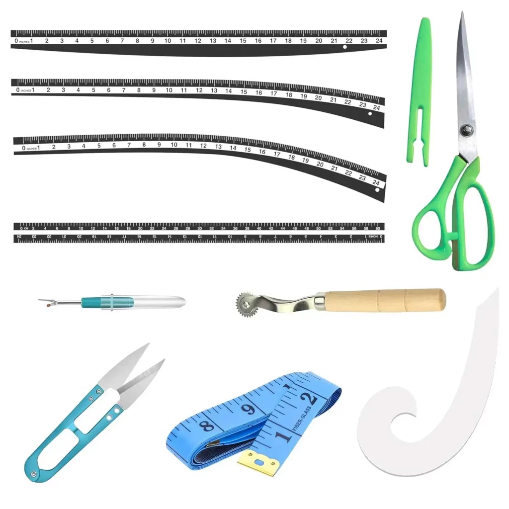 Kaaj Tailoring Kit Set of 10 | Sewing Kit with 4 Type Tailoring Scales | Scissor, Tracer Wheel, Inch Tape, Thread Cutter & Opener